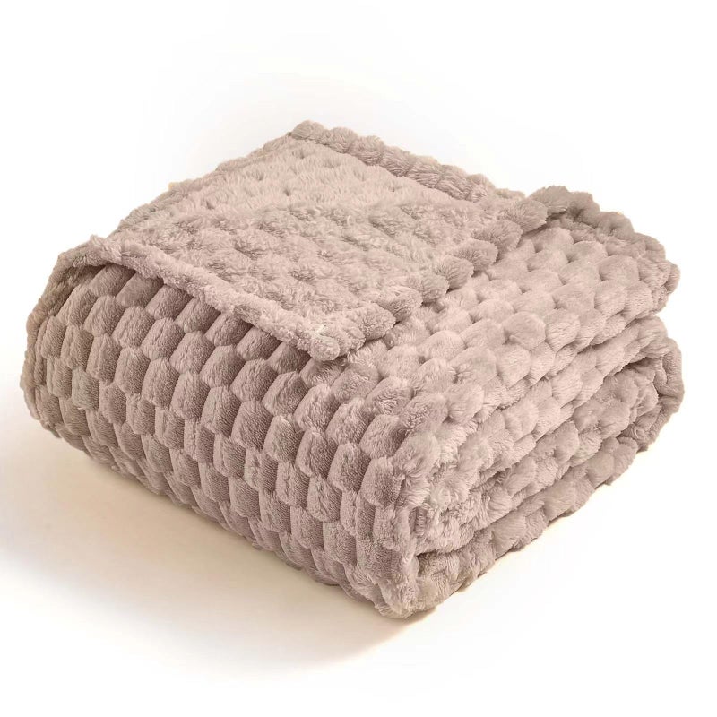 Vessia Flannel Fleece Throw Blanket(50x70 inch)  3D Jacquard Camel Fuzzy and Warm Blanket for Couch Sofa Bed Chair  300GSM Super Soft Touch Cozy Lightweight Light Brown Throw For All-Season Home Decor - Image 1